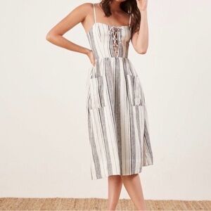 Reformation Ellen Linen Stripe Midi Dress with Pockets